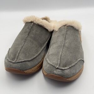 Taos Future Grey Suede Faux Fur Lined Clog Mules Womens Size 10